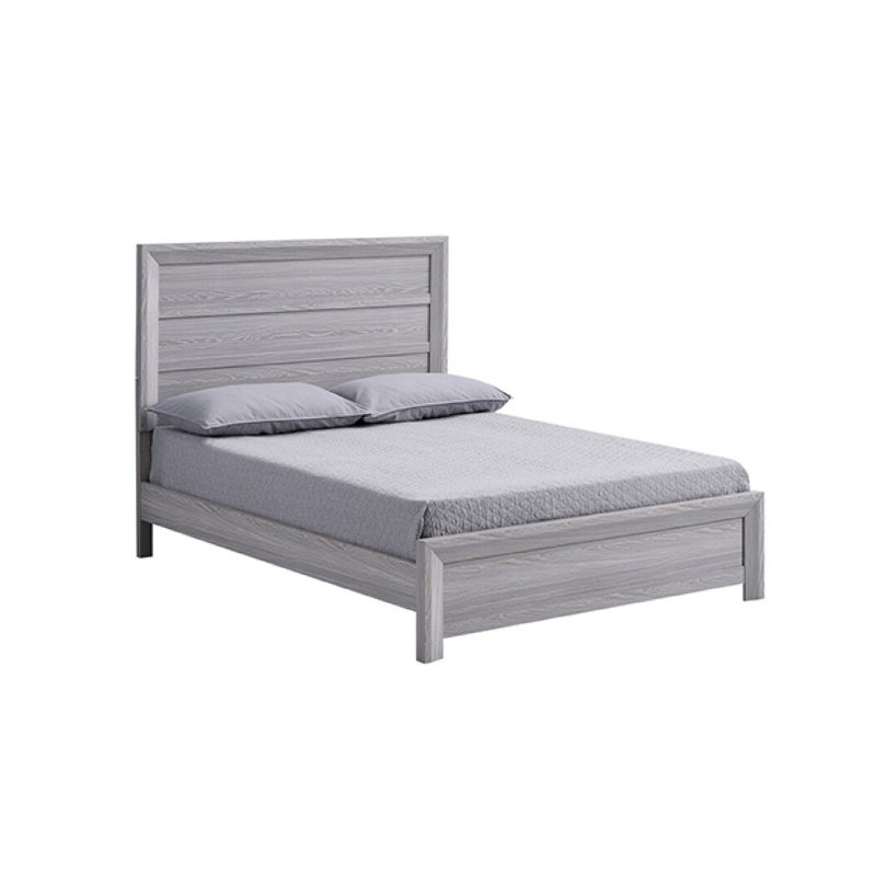 Lit Laide, tête de lit à panneau, bois de grève rustique, Crème / gris bois flotté, Grand