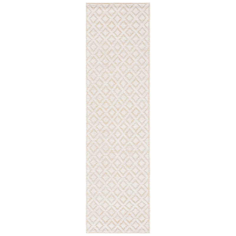 Nystead Geometric Handwoven Flatweave Wool Area Rug in Ivory/Gold, Runner 2'3" x 8'