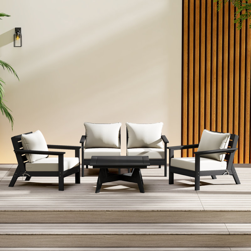 5-Piece Deep Seating Set, Black, White