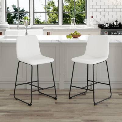 Set Of 2 Modern Minimalist Style PU Material Bar Stools -White, Suitable For Kitchen, Bar, And Modern Home Design, With Product Dimensions Of 17.7*14.5*37 Inches.
