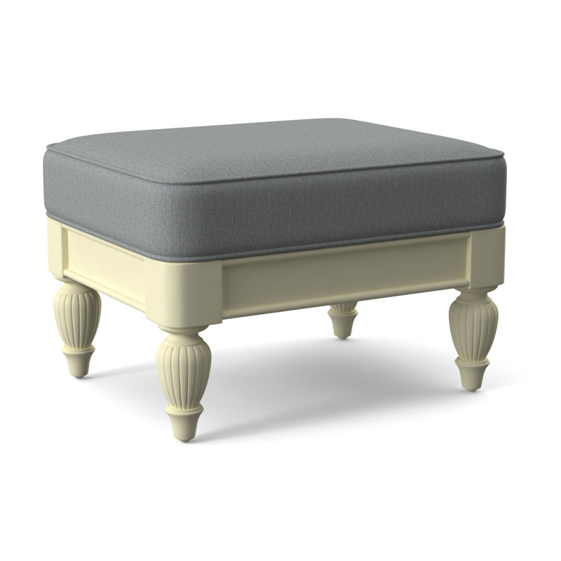 Grand View Ottoman, Light Blue Performance Fabric; 0851-55, Antique Black Finish