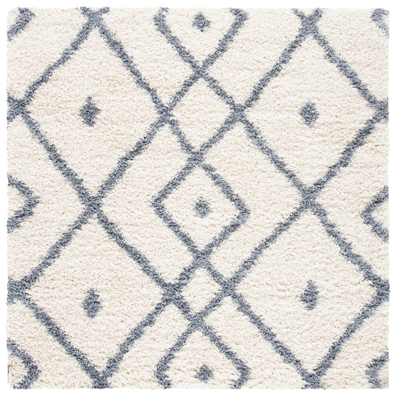 Tapis ivoire à motif géométrique, Carré 6 pi 7 po