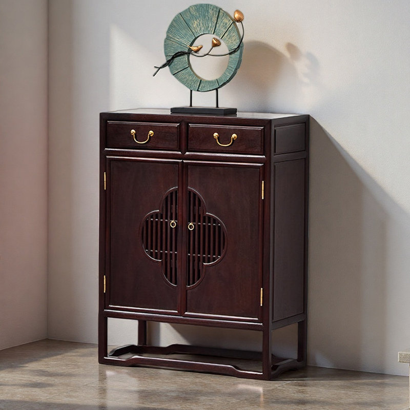 Solid wood furniture storage shoe cabinet, Reddish Brown