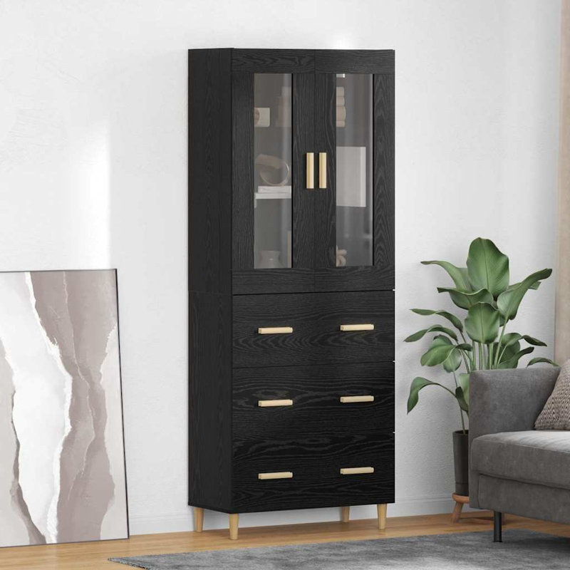  Highboard Old Wood 69.5 X 34 X 180 Cm Engineered Wood And Glass, Black Oak