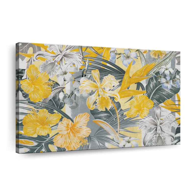 Fleurs tropicales jaunes sur toile, H 34 po x l 51 po x P 1,25 po