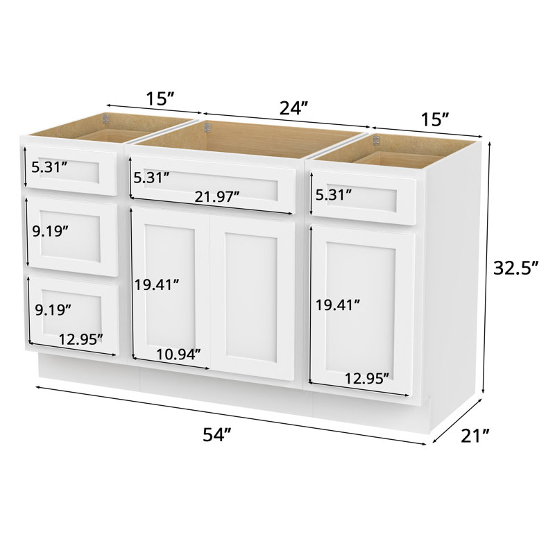 54 Single Bathroom Vanity Base Only, White