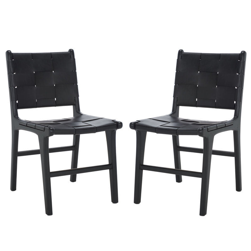 Yvona Woven Leather Dining Chair, Black