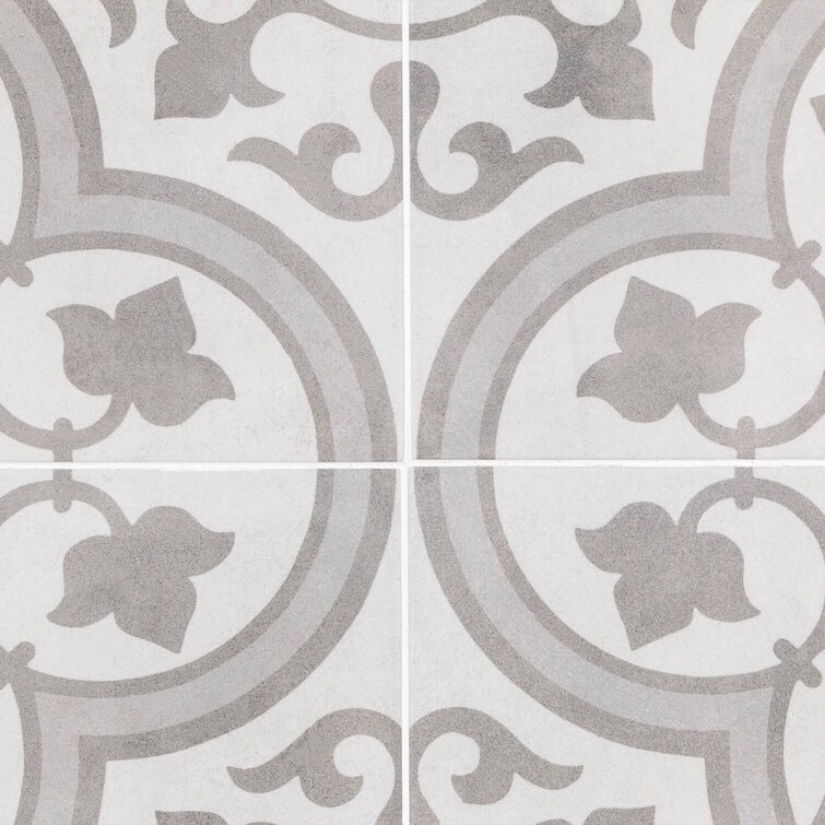 Sintra Ornate Matte 9 x 9 Porcelain Field Tile in Black & White