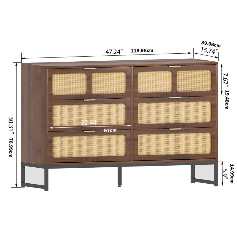 Brosy 47.24'' W 6 - Drawer Dresser, Walnut