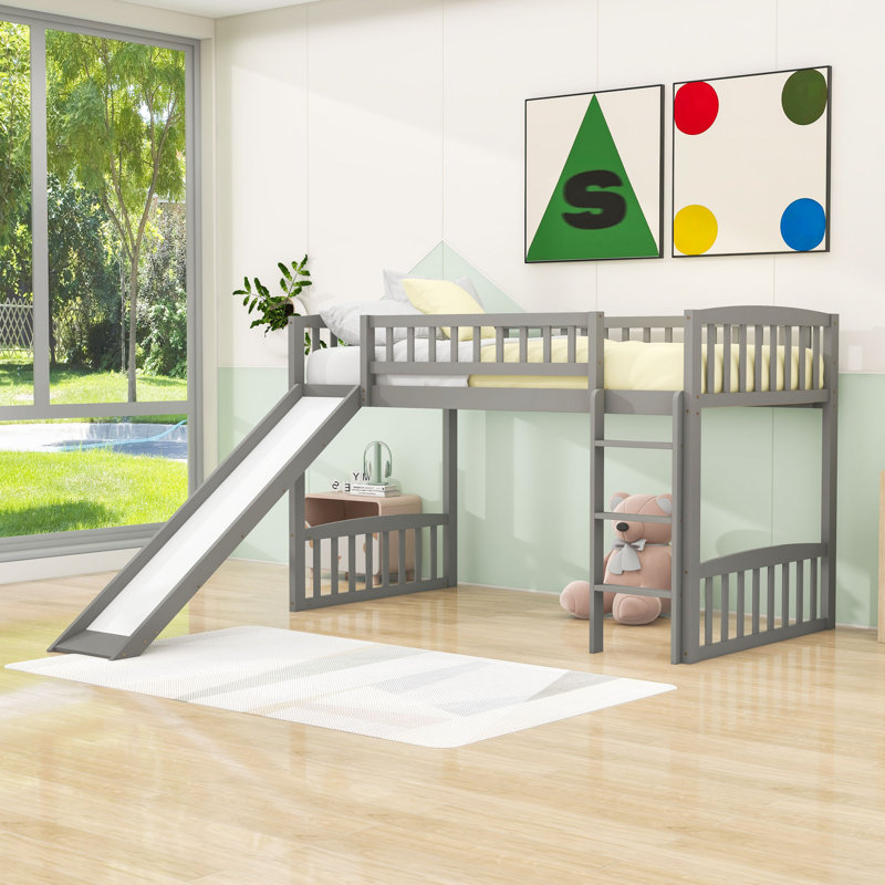  Lit mezzanine simple bas avec glissade Addix par Harriet Bee, gris