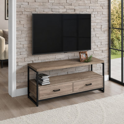 48-Inch Taupe Wood TV Stand with Black Metal Frame