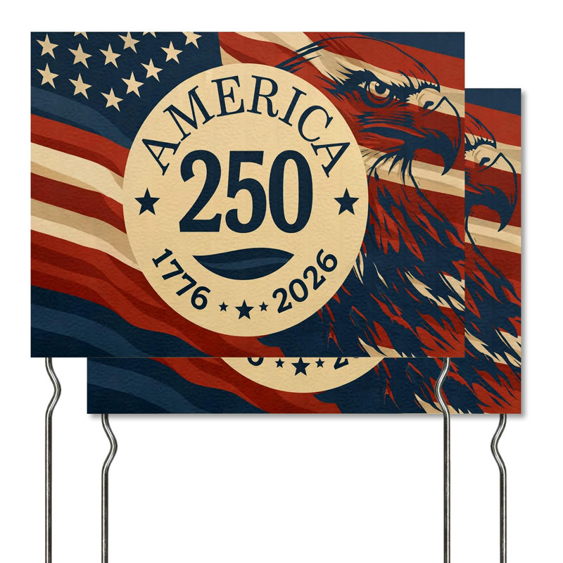 America 1776-2026 (B) Yard Sign by DC | 24"x18" Double Sided USA Garden Sign with 13” Metal Stakes | Outdoor Signs Waterproof for Lawn, Patio, Sidewalk & House | Set of 5 | Made in USA