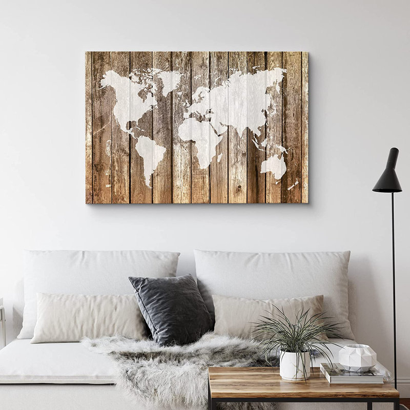 World Map " World Map On Wood Panels Places Country Woodblock ", 12" H x 18" W x 1.5" D