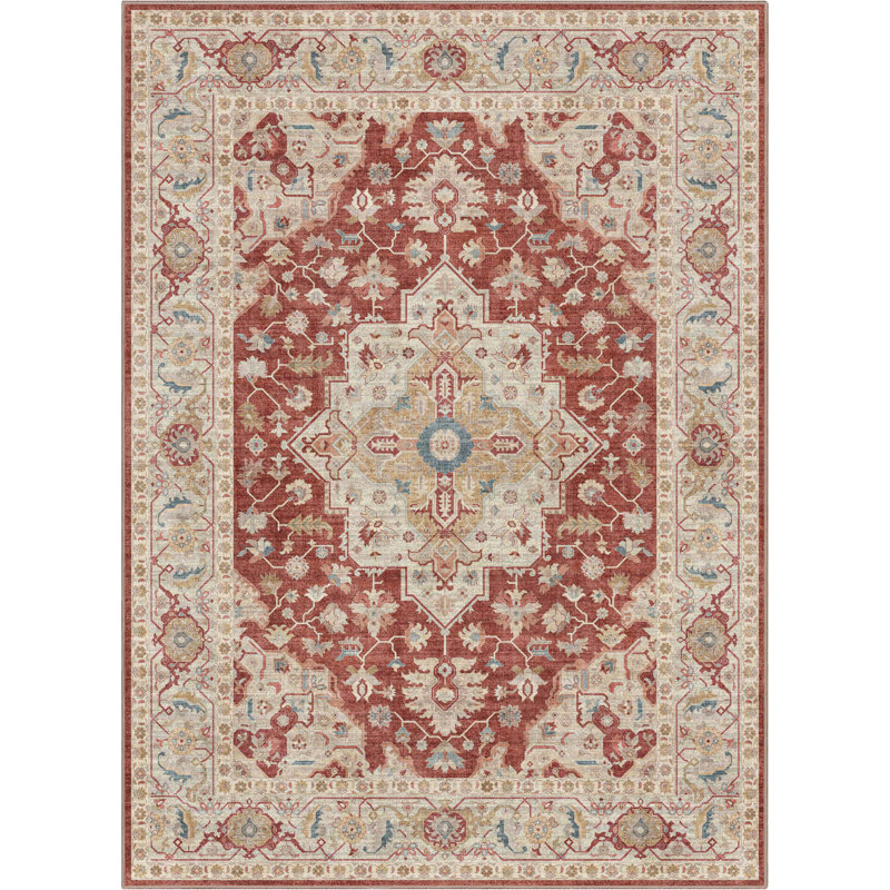 Tapis oriental à médaillon beige Summit, Rectangle 5 pi 3 po x 7 pi 3 po