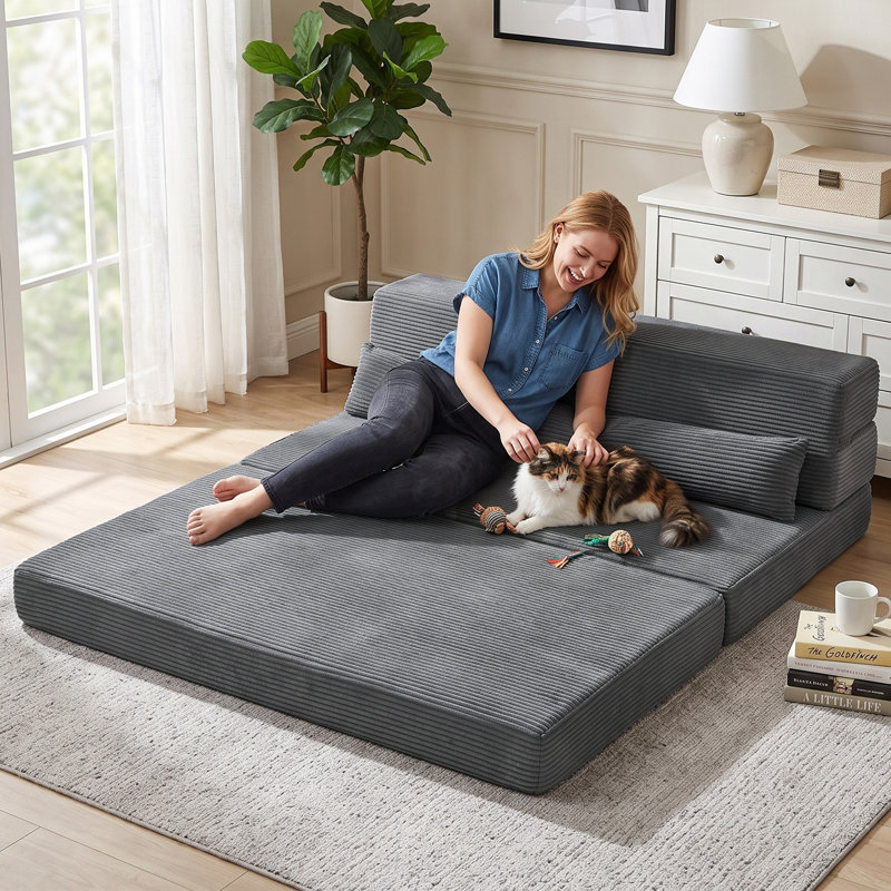 Chaise de sol pliable avec dossier, gris foncé, 53.9" W
