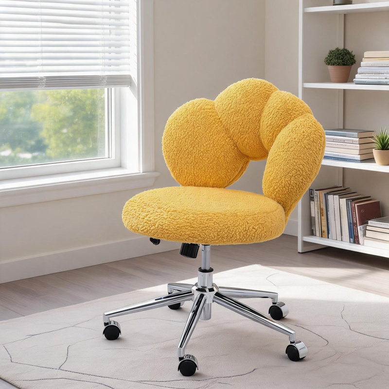 Fauteuil pivotant réglable, tissu en peluche jaune ensoleillé pour le bureau à domicile et les espaces d'étude