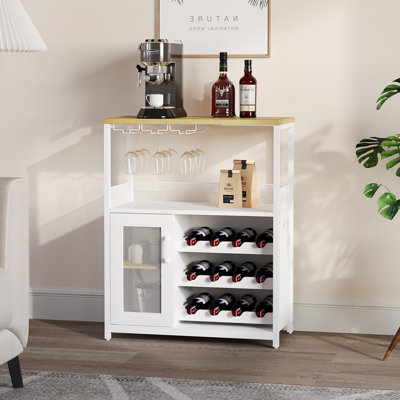 3-Tier Wine Bar Cabinet, Detachable Wine Rack and Storage Space, Buffet Cabinet with Mesh Door, for Kitchen, Living Room and Bar