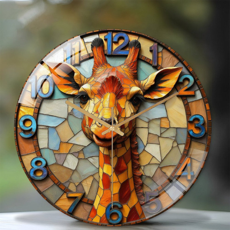 Girafe, mosaïque, horloge murale 12 po