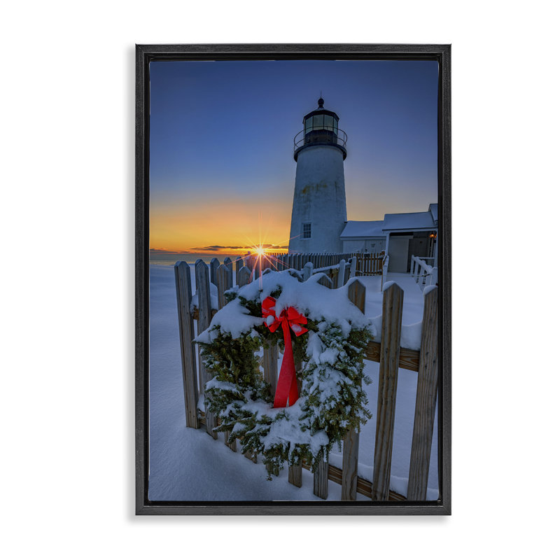 «Christmas Beach Lifehouse» par Rick Berk, Cadre flottant noir de jais, H 25 po x l 17 po