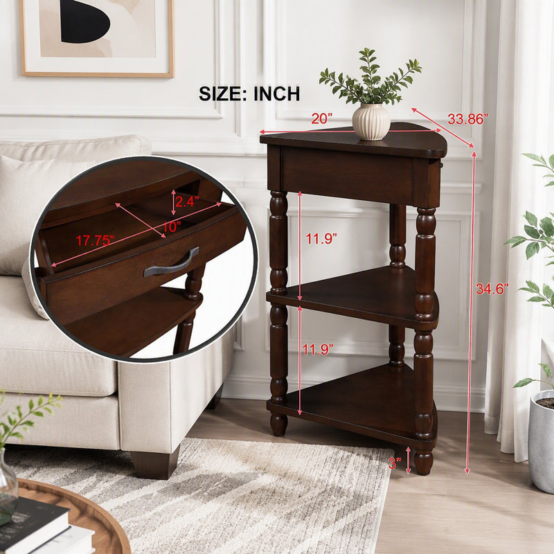 Petite table d'angle 33,8 po, Light Espresso