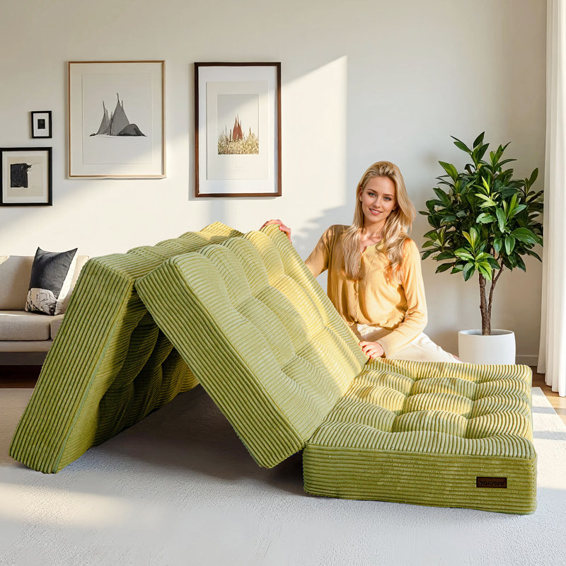 Tri-Fold Velours côtelé 6 po, Vert, Grand lit