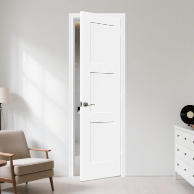 Porte standard en bois massif à 3 panneaux avec base apprêtée sans trousse de quincaillerie