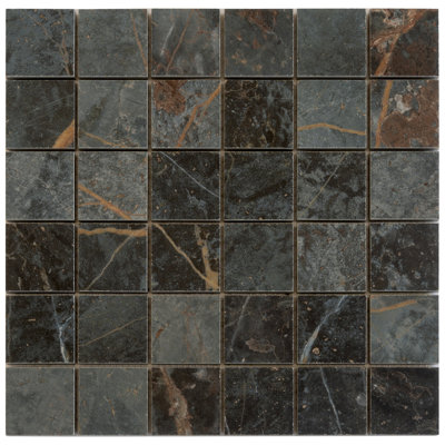 Pinnacle 12 X 12 In. Matte Dark Gray Blue, Orange Vein Porcelain Mosaic Wall And Floor Tile (10.76 Sq Ft/Case) - 11 Pack