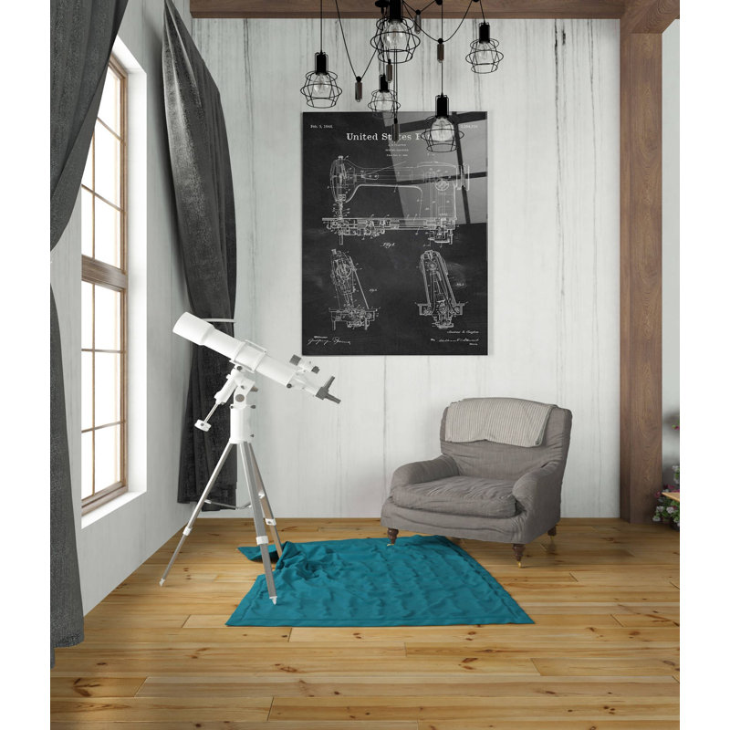 «Sewing Machine Blueprint Vernis Chalkboard», art mural en verre acrylique, H 36 po x l 24 po x P 0,2 po