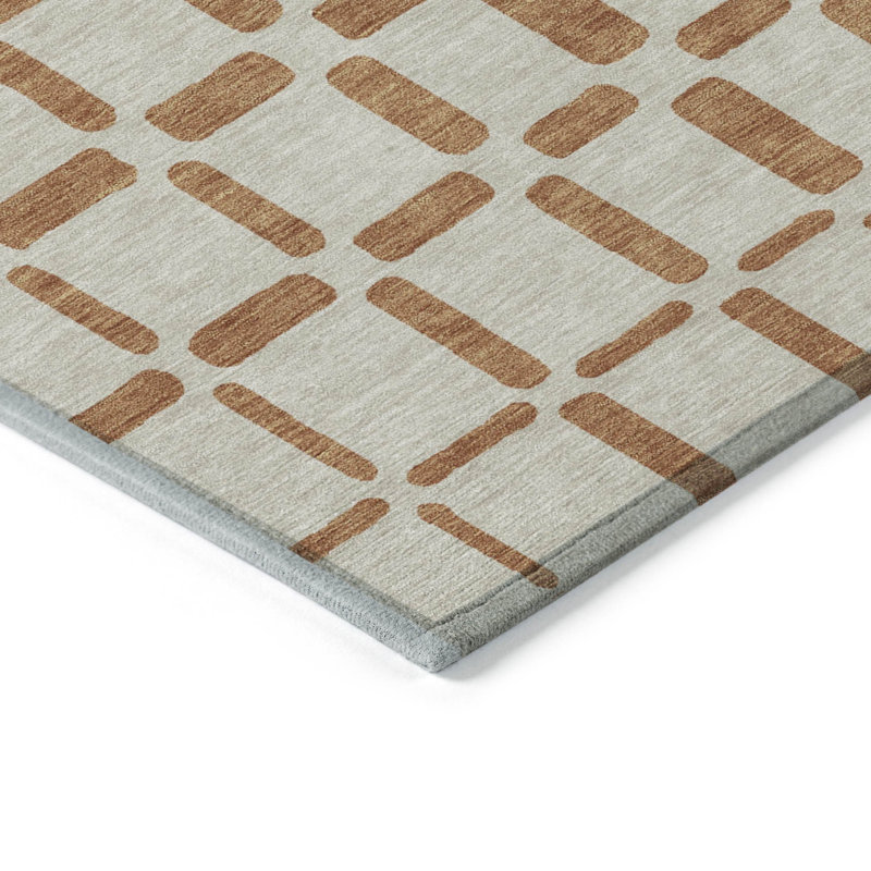 Tapis extérieur lavable géométrique 9 pi x 12 pi en terre cuite et beige