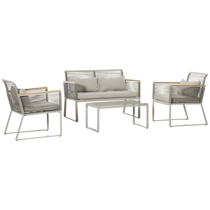 Estellar Metal 4 - Person Seating Group with Cushions, Grey, Grey