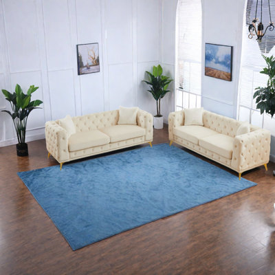 Ensemble de canapés à compression, structure en bois de velours beige, sièges de maison capitonnés modernes
