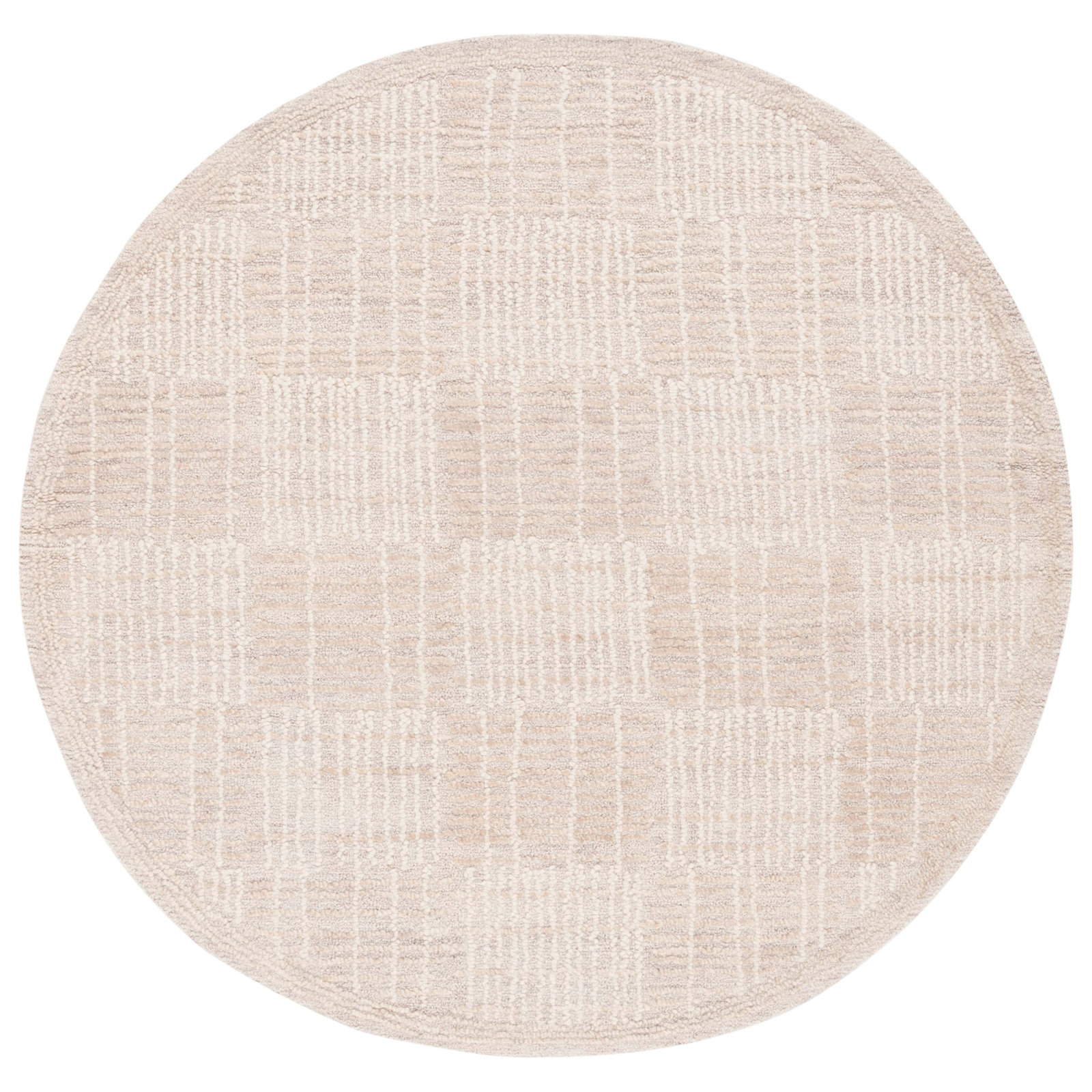 Light Brown Ivory Hand-Tufted Geometric Wool Rug, Round 6'