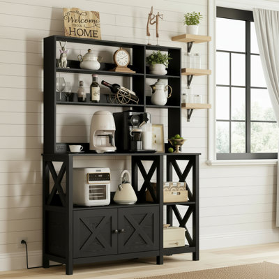 Cette conception à 6 niveaux avec portes intègre un support à micro-ondes et une prise de courant, ainsi qu'un espace de rangement, ce qui le rend idéal pour les cuisines et les salles à manger.