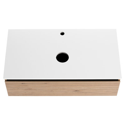 Meuble-lavabo de 36 po avec lavabo en céramique Art Black et 1 tiroir à fermeture en douceur, emballage Kd, contemporain pour charisme, couleur café, contreplaqué, extension de tiroir lisse aux 2/3 po, 45 poignées à bord incliné