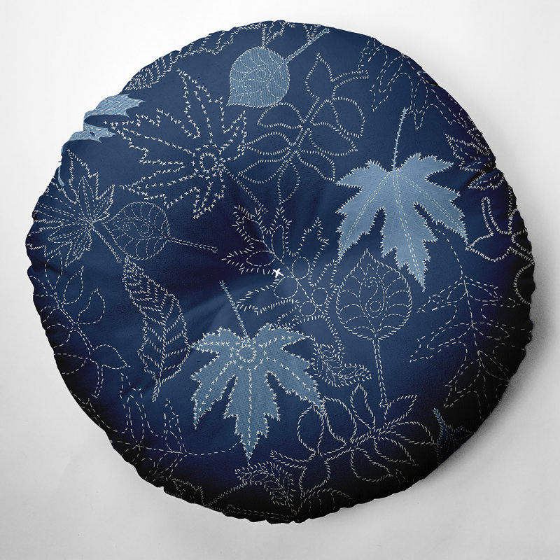 286_Oreiller capitonné à motif de feuilles d'automne, 30 po x 30 po, Bleu