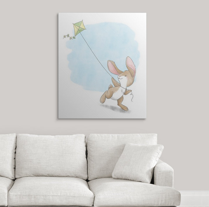 « flying a cerf », impression Little Bunny, Toile, H 30 po x l 24 po x P 1,25 po