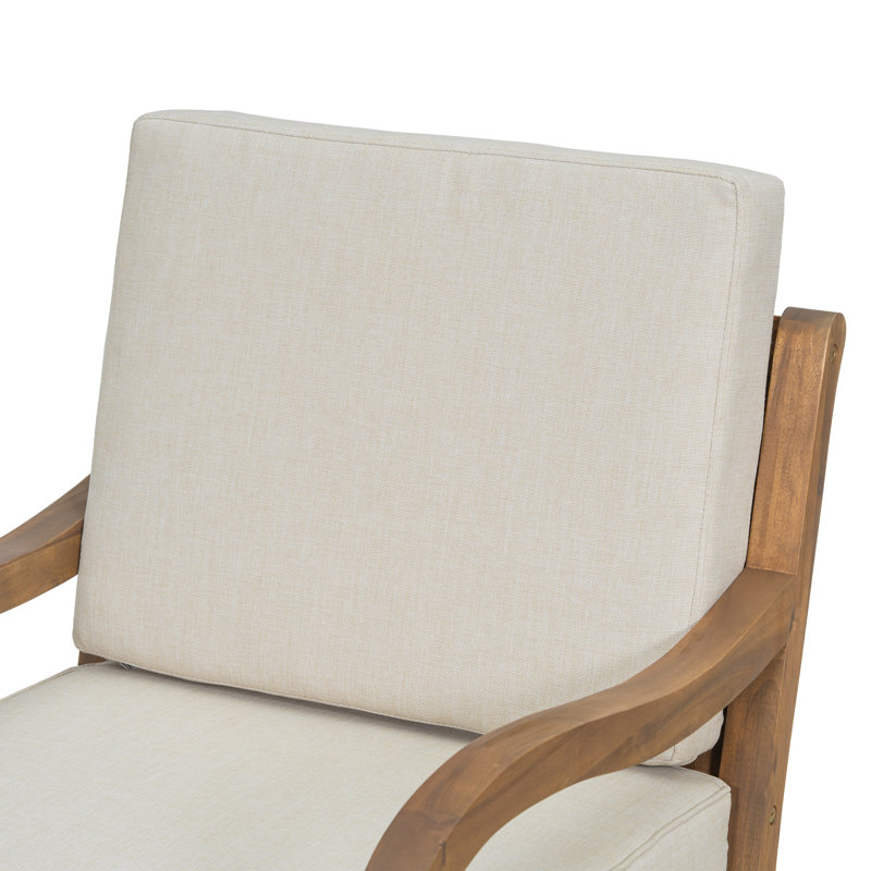 Fauteuil club d'extérieur en bois d'acacia avec coussins beiges et finition naturelle