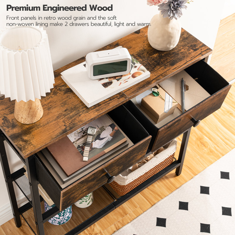 29.5" Small Console Table with Drawers and Shelves, Brown