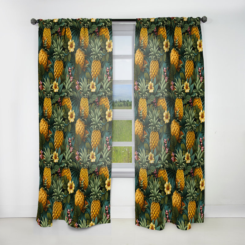 Pineapple Delight Tropical Pattern I - Tropical Curtain - Velvet Room Darkening - 1 panel, 52" W x 95" L