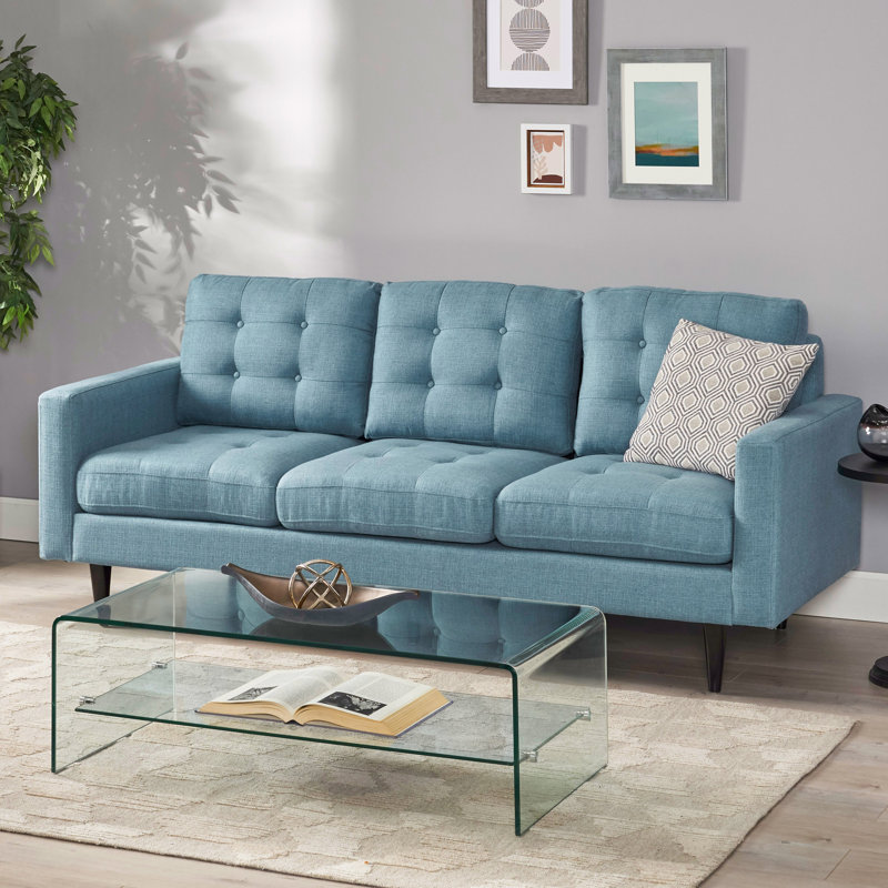 Cudahy 82.7" Tufted Sofa, Upholstered 3-Seater Sofa, Blue Fabric
