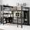 Lit mezzanine en métal avec garde-robe et bureau en forme de L, lit mezzanine grand format avec cubes de rangement et tablettes, lit mezzanine robuste pour enfants, adolescents, adultes, noir