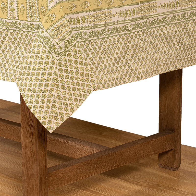 Provence Avignon Handmade Floral Tablecloth, 86" L x 59" W, Pistache