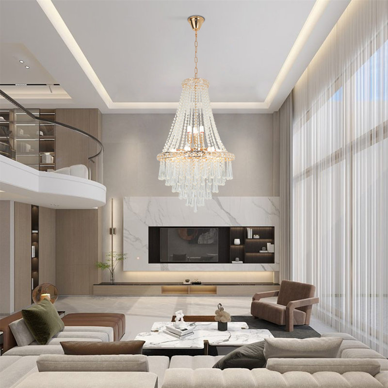 Lustre 9 lumières en cristal doré de l'empire français