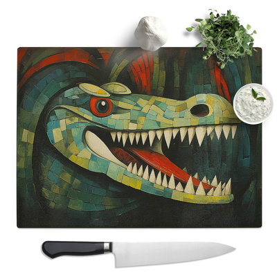 Crocodile Art Deco  Glass Chopping Board