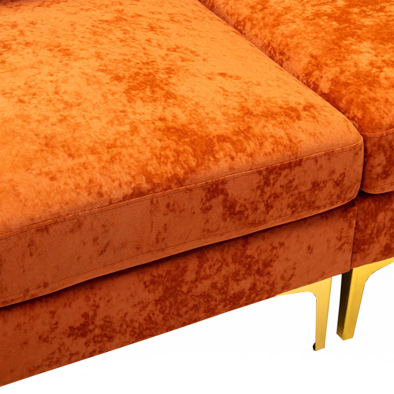 Canapé modulaire réversible en U avec repose-pieds, Velours orange