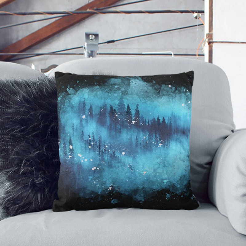 Forest Mist Paint Splash Cushion with Filling, Black, 40cm H x 40cm W x 15cm D