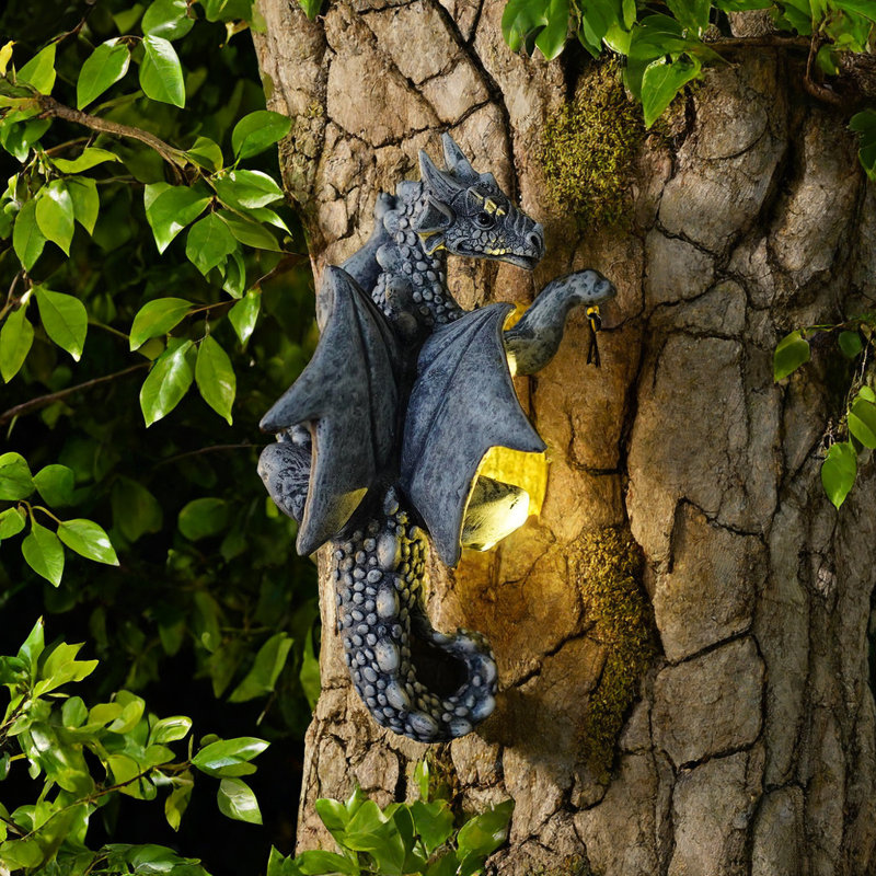 Dragon Tree Hugger Garden Statue with Solar Lantern