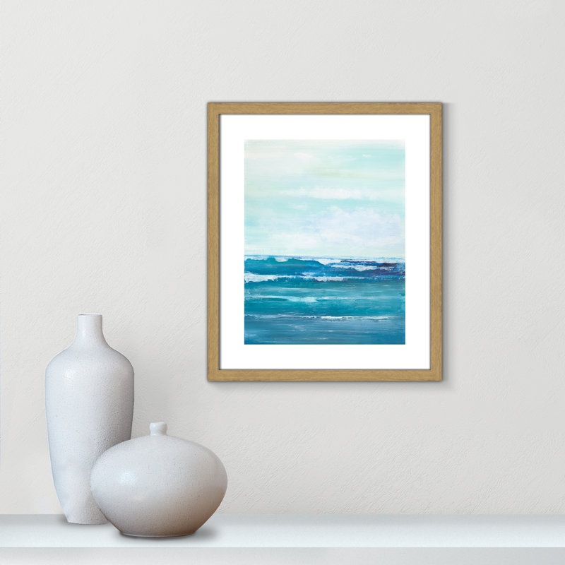 Ilana Distant Waves by Filippo Ioco - Painting Print, 19" H x 16" W x 0.75" D, Beige Wood Framed Paper