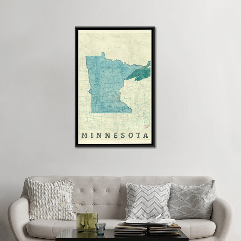 « minnesota map », impression sur toile, Toile avec cadre noir, H 48 po x l 32 po x P 1,5 po, Pas de tapis