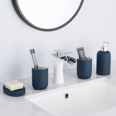 Ensemble d'accessoires de salle de bain bleu 4 pièces, ensemble de salle de bain en céramique pour décoration de salle de bain, accessoires de salle de bain bleu avec distributeur de savon, porte-savon et 2 gobelets